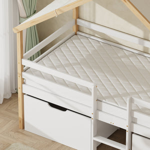 Cama infantil Surnadal en forma de casita 90x200 cm pino - Blanco/Natural [en.casa]