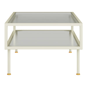 Mesa de centro Lindau de acero con tablero de vidrio 100x50x46 cm crema blanca [en.casa]