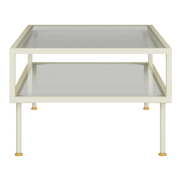 Mesa de centro Lindau de acero con tablero de vidrio 100x50x46 cm crema blanca [en.casa]