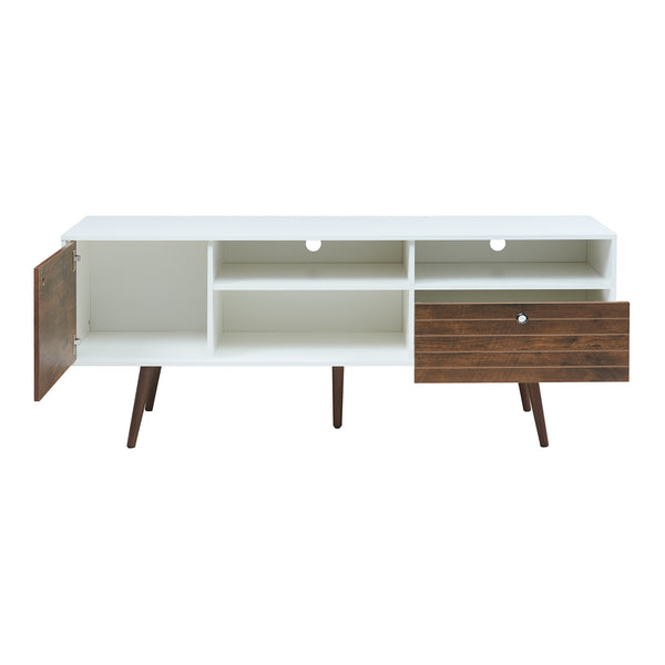 Mueble de televisión Vare 165x40x66 cm Blanco/Aspecto nogal [en.casa]