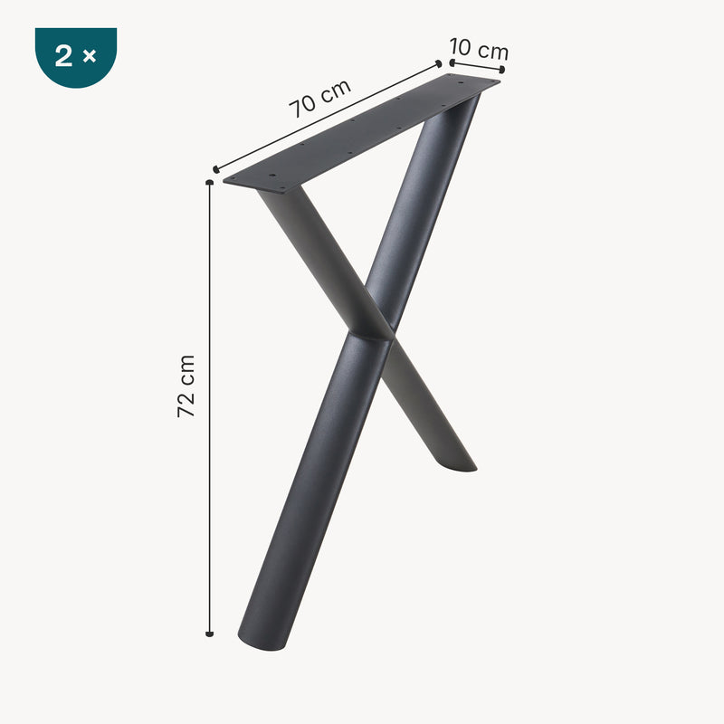 Esquema acotado Estructura de mesa Klixjö juego de 2 acero 72x70x10 cm negro [en.casa]