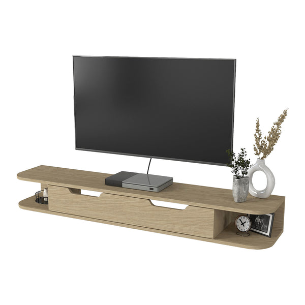 Mueble bajo de TV colgante Karjali 150x30x19 cm aspecto roble [en.casa]