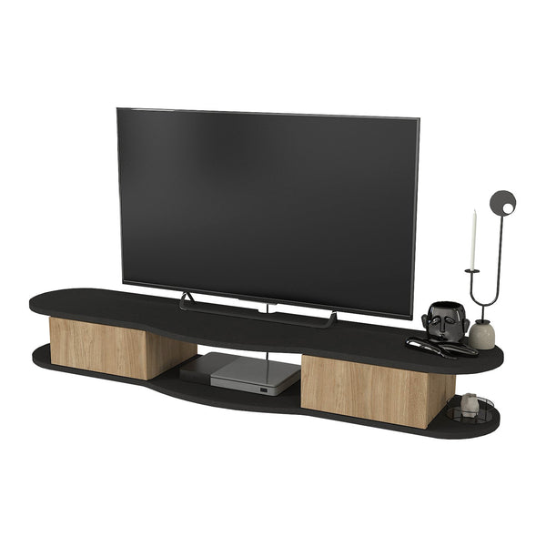 Mueble bajo de TV colgante Nyskiri 150x35x19 cm Antracita/Aspecto roble [en.casa]
