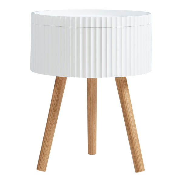 Mesa auxiliar Bongard con espacio de almacenamiento Ø38x48 cm Blanco [en.casa]