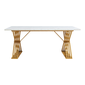 Mesa de comedor Hujaari para 6 personas efecto mármol, blanco / dorado [en.casa]
