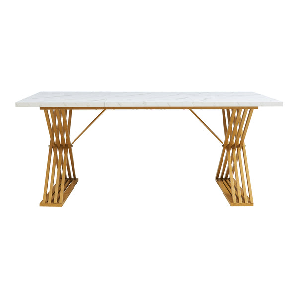 Mesa de comedor Hujaari para 6 personas efecto mármol, blanco / dorado [en.casa]