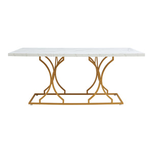 Mesa de comedor Figa para 6 personas efecto mármol, blanco / dorado [en.casa]