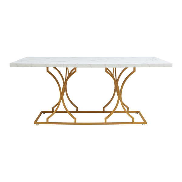 Mesa de comedor Figa para 6 personas efecto mármol, blanco / dorado [en.casa]