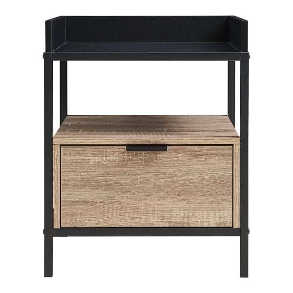 Mesita de noche Belana 51x40x35 cm Negro/Aspecto roble [en.casa]