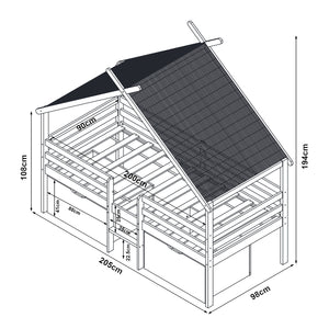 Cama casita Surnadal con colchón 90x200 cm Madera de pino Blanco/Natural [en.casa]