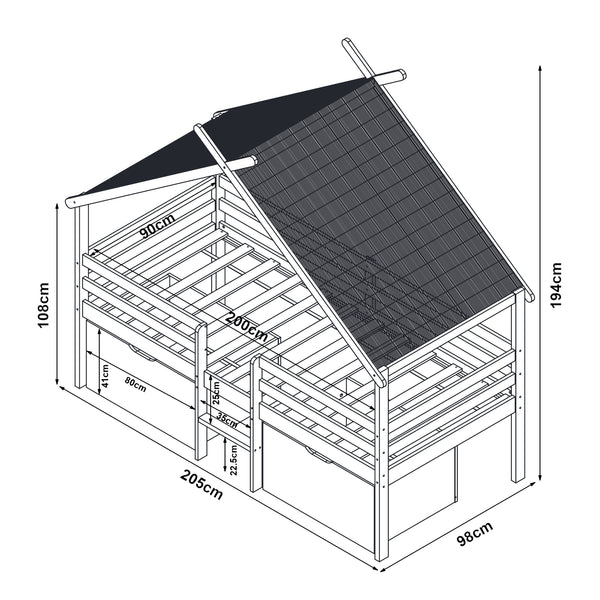 Cama casita Surnadal con colchón 90x200 cm Madera de pino Blanco/Natural [en.casa]