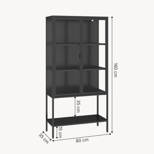 Vitrina Borshavisa de acero, 2 puertas, 160x80x35 cm, negro [en.casa]