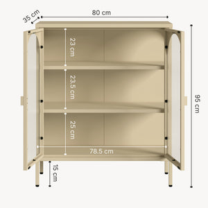 Aparador vitrina Klippestad acero 95x80x35 cm color camello [en.casa]