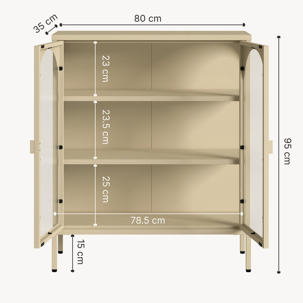 Aparador vitrina Klippestad acero 95x80x35 cm color camello [en.casa]