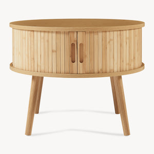 Mesa de noche Nordkapp redonda bambú 45xØ60cm Natural [en.casa]