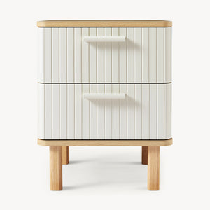Mesita de noche Ferrersp con 2 cajones 50x40x40 cm aspecto roble/color arena [en.casa]