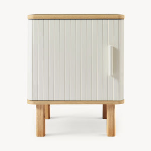 Mesita de noche Ferrersp con puerta 50x40x40 cm aspecto roble/color arena [en.casa]