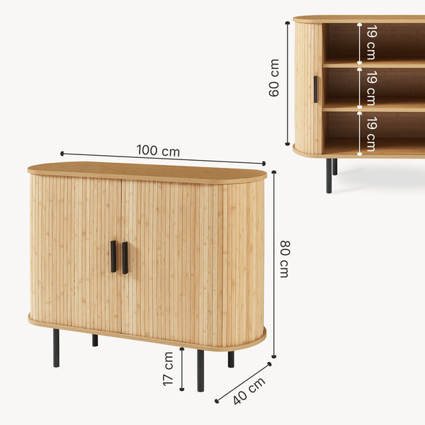 Zapatero / Aparador Tvedestrand 2 puertas bambú 100x40x80cm Natural [en.casa]