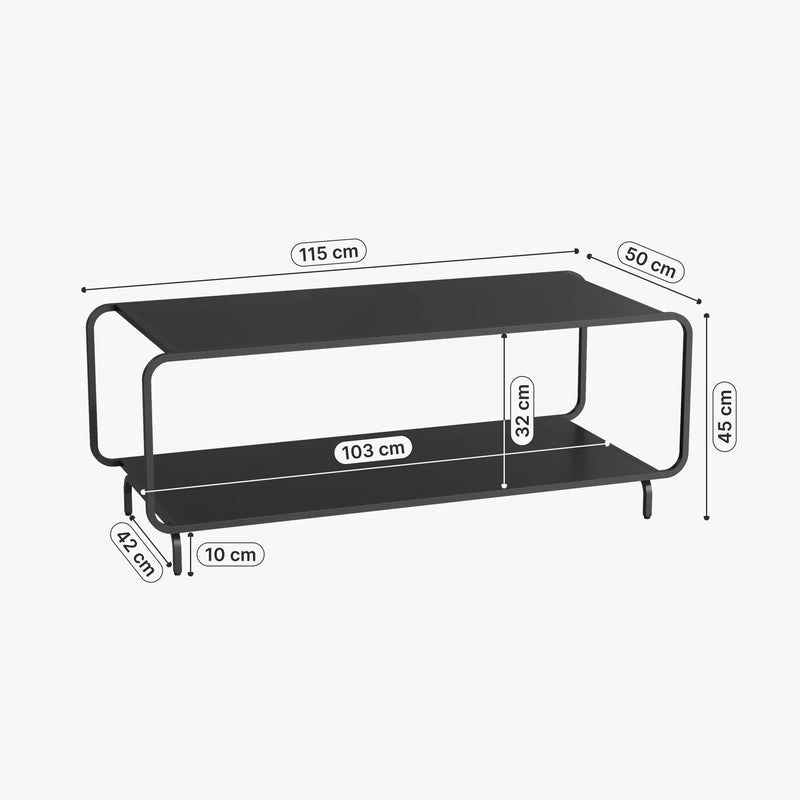 Esquema acotado Mesa de centro Færder 115x50x45 cm Acero Negro [en.casa]
