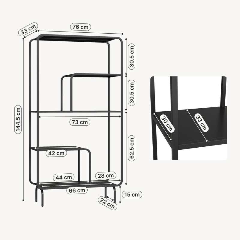 Esquema acotado Estantería Færder de acero 145x76x33 cm negro [en.casa]