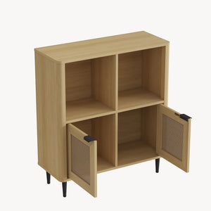 Aparador de salón Lukhomso 85x75x30cm - Efecto roble/Efecto ratán [en.casa]