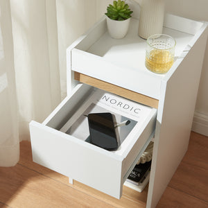 Mesita de noche Lure 55x30x35 cm Blanco/Aspecto roble [en.casa]