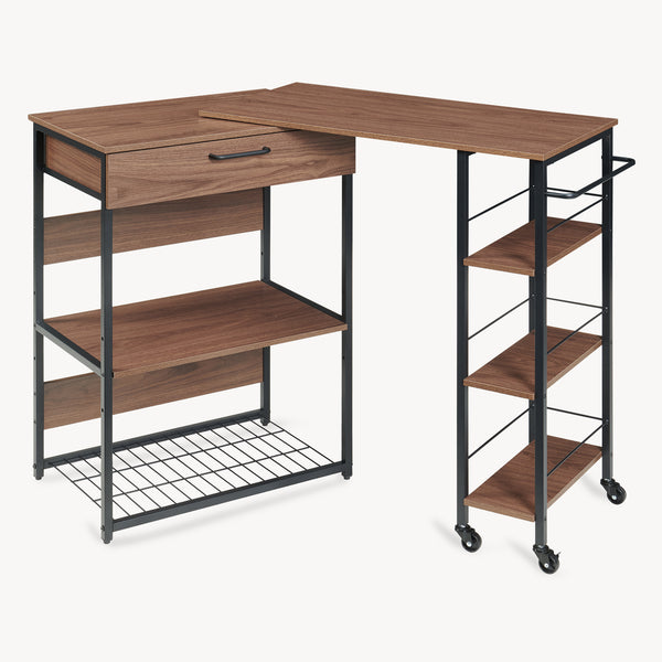 Estante de cocina extensible Kirhuskyna 130x40x85 cm aspecto nogal/negro [en.casa]