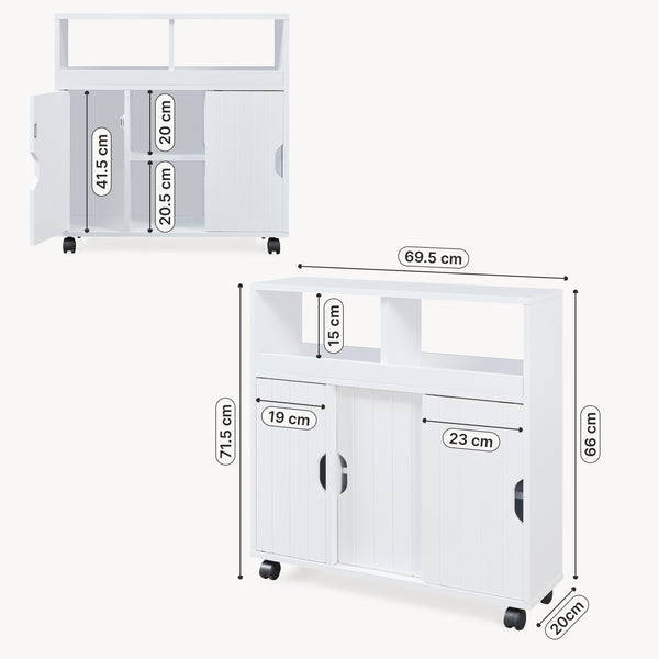 Armario rodante delgado Fadeskimma con 3 puertas 72x70x20cm - Blanco [en.casa]