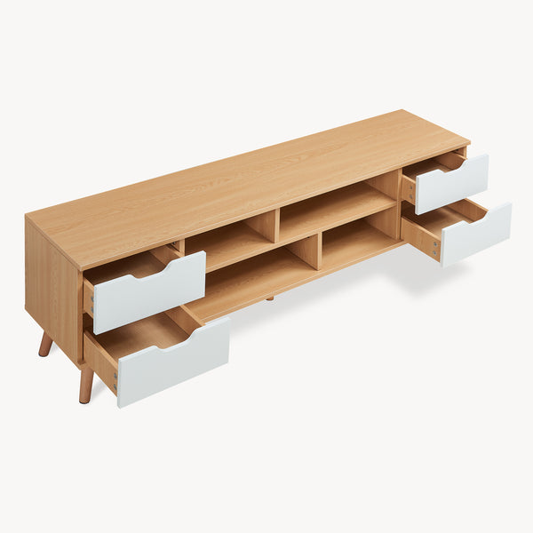Mueble de televisión Bordkak 140x30x45 cm efecto roble/blanco [en.casa]