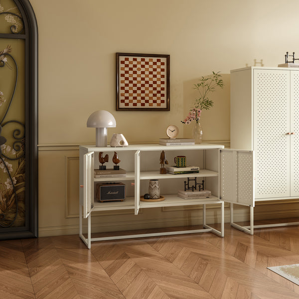 Aparador Viitasaari con 3 puertas acero 120x40x80cm - Blanco crema [en.casa]