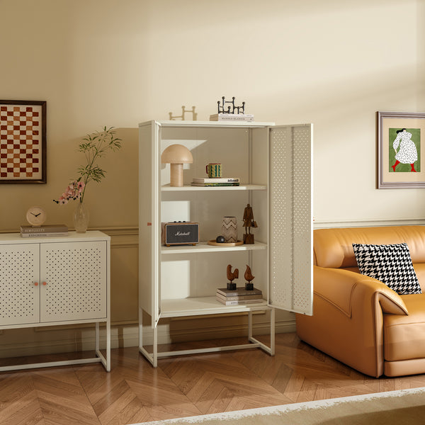 Armario multiusos Viitasaari con 2 puertas acero 150x80x40cm - Blanco crema [en.casa]