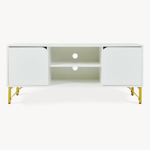 Mueble de televisión Reyri 120x39x52 cm Blanco/Dorado [en.casa]