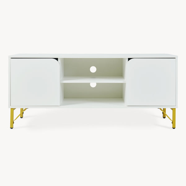 Mueble de televisión Reyri 120x39x52 cm Blanco/Dorado [en.casa]