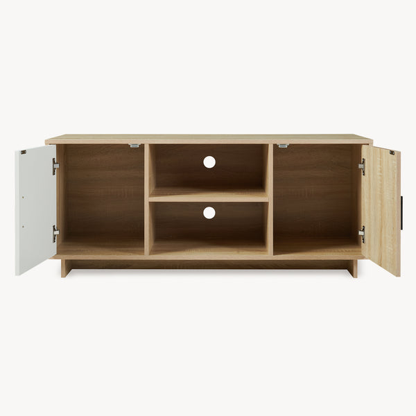 Mueble de TV Kenta con compartimentos 120x39x52 cm - Roble sonoma / Blanco [en.casa]