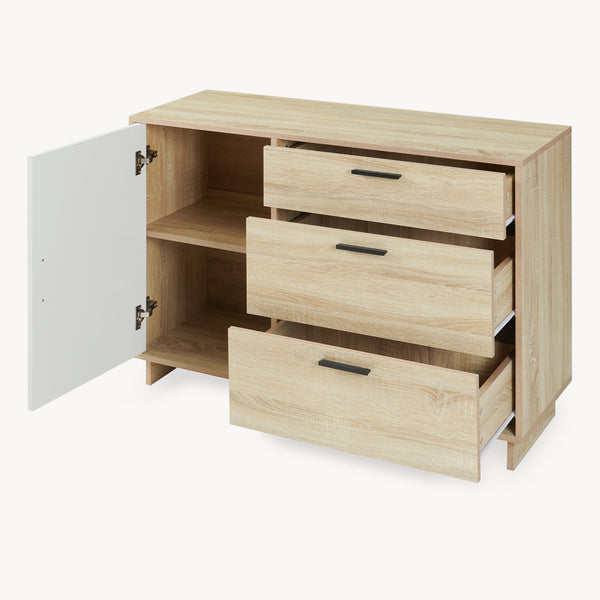 Aparador Kenta 100x35x72 cm aspecto roble Sonoma/Blanco [en.casa]