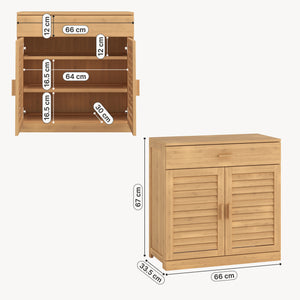 Zapatero Aarela 2 puertas + cajón bambú 67x66x34cm Natural [en.casa]