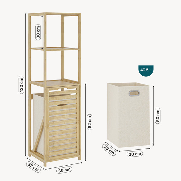 Badregal mit Wäschesammler Anun 130x36x33 cm Bambus Holzfarben [en.casa]