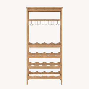Estantería de vino Fillby con portavasos bambú 100x47x29cm - Natural [en.casa]
