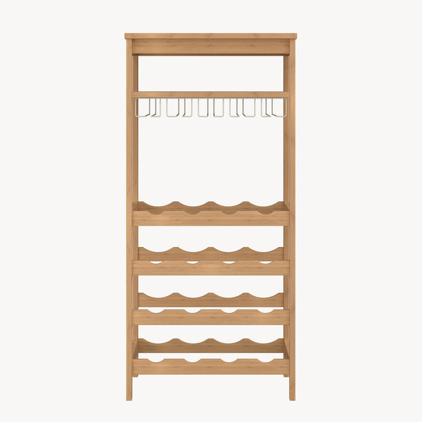 Estantería de vino Fillby con portavasos bambú 100x47x29cm - Natural [en.casa]