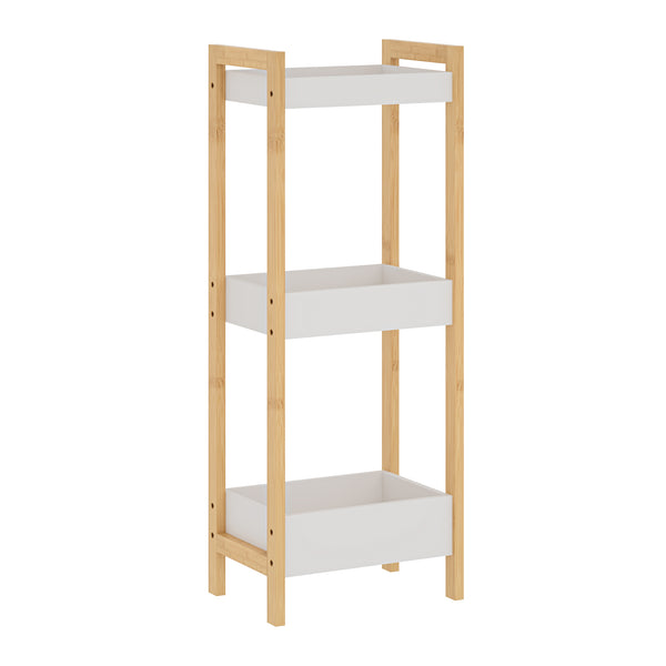Estantería de baño Anun 3 cestas bambú 75x28x20cm - Natural / Blanco [en.casa]