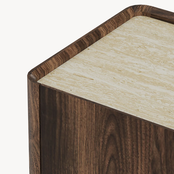 Aparador Trorlon 160x40x83 cm aspecto nogal/travertino [en.casa]