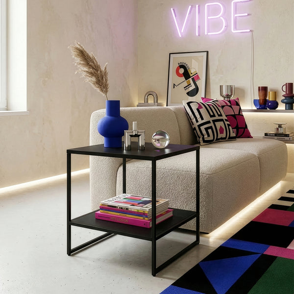 Mesa auxiliar Salsnes 53x51x51 cm con estante Acero Negro [en.casa]