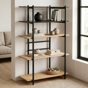 Estantería Kappespoo 124x80x35 cm Negro/Aspecto roble [en.casa]