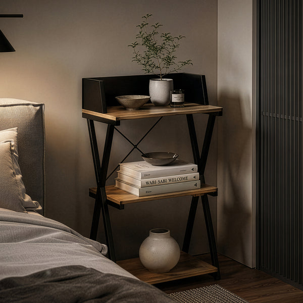 Estantería Kappespoo 84x50x30 cm Negro/Aspecto roble [en.casa]