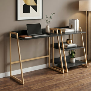 Escritorio Kuomi 84x73x47 cm Beige/Gris Oscuro [en.casa]