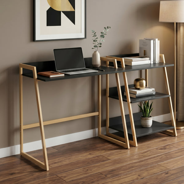 Escritorio Kuomi 84x73x47 cm Beige/Gris Oscuro [en.casa]