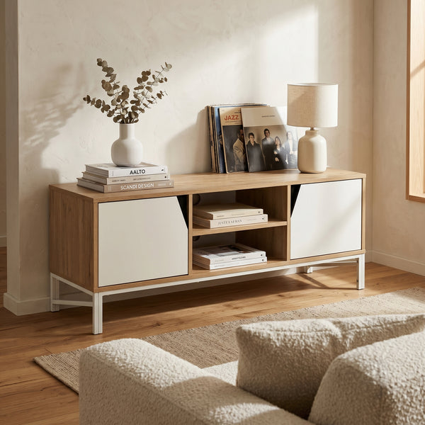 Mueble de televisión Kerrköndam 120x40x46 cm aspecto roble/blanco [en.casa]