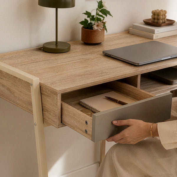Escritorio Boderas 107x55x78 cm Beige/Travertino [en.casa]