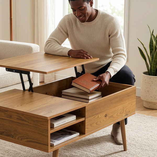 Mesa de centro Vasdabod con tapa elevable 96x59x50 cm aspecto roble [en.casa]