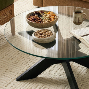 Mesa de centro Imi con tablero de vidrio Ø70x35 cm Negro/Gris [en.casa]